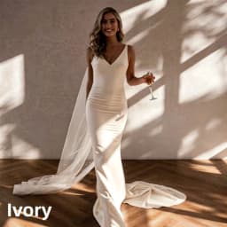 Spaghetti Straps Satin Mermaid Wedding Dress Deep V Neck Open Back Bridal Gown Pearl Veil Long Train Simple Civil Bride Dress