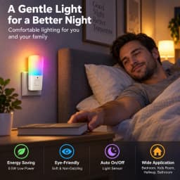 Melery Night Light Bulbs EU Plug 0.5W Low Power Sensor Control RGB Plug-in Color Changing Susk To Dawn Home Office Lamp Creative
