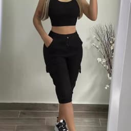 Summer Women's Slim-Fit Capri Trousers Solid Color Casual Multiple Pocket Lace-Up High Waist Tight Leggings Capri Pants 2025
