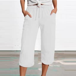 Women 3/4 Muslin Trouser Lightweight Linen Pants With Pockets Causal Loose Capri Trousers Elastic Comfortable Fabric Bottom