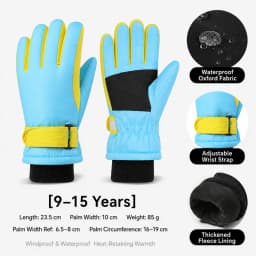 Kids Winter Ski Gloves Waterproof Windproof Children Snow Gloves for Boys Girls Warm Fleece Lining Sports Finger Gloves 3-15Y