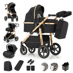 3 in 1 Baby Stroller Fold Pram Carriage Newborn Infant Stroller High Landscape Aluminum Frame Luxurious Portable for Travel Multi-functional Cart Can Sit Reclining easy Folding Strollers