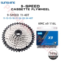 Shimano K7 9Speed Freewheel and Chain Groupset H200 Sunshine 23/25/28/30/32/36/40/42/46/50T Cassette HG53/KMC X9 Chain 9V Kit