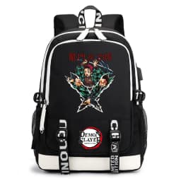 Demon Slayer Anime Print Student Backpack USB Charging Port Lightweight School Bag for Boys Girls