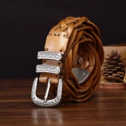 3.2cm new top layer cowhide woven belt retro personality niche casual belt for men