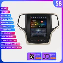 Hizpo For Tesla Style Android 14 For Jeep Grand Cherokee 2014 -2022 Car Multimedia Stereo Player Navigation GPS Autoradio 9.7“