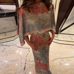 Women Tropical Leaf Print Cape Two Piece Set Batwing Loose Top High Waist Maxi Dress 2026 Summer Fashion Vacation Casual Suit