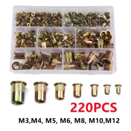 300/220/90pcs M3 M4 M5 M6 M8 M10 M12 Zinc Plated Carbon Steel Flat Head Rivet Nuts OR BT606 Manual Riveter Gun Nut Gun