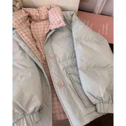 Chic Reversible Women Padded Jacket Contrast Plaid Coat Button Down Quilted Pink Buttons Winter Warm Preppy Retro Parkas