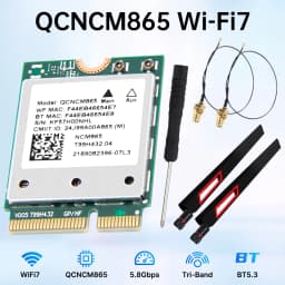 Fenvi WiFi 7 QCNCM865 M.2 Card Bluetooth 5.3 Up to 5.8Gbps with Antennas Wireless Network Adapter WiFi 6E WiFi6 for Windows 11
