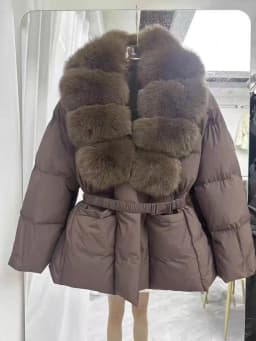 Winter High End Natural Large Fur Collar Down Jacket Women White Duck Down with Belt Outwears Female Solid Thicken Warm Jackets