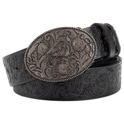 Tang Grass Pattern Embossed Leather Belt Fashion for Men Youth