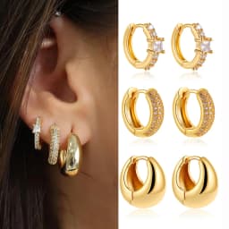 Dainty Zircon Small Stackable 14k Gold Plated Earrings Set for Women Multiple Piercing Cartilage Huggie Hoop Earring Jewelry