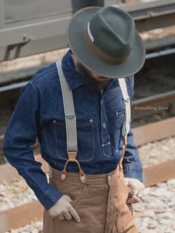 BRONSON Vintage Y Shape Suspenders, Old Time Patch Leather Braces, American Workwear Retro Shoulder Straps