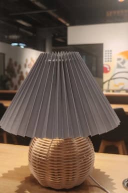 Vintage Wicker Table Light with Pleated Lampshade Bedside Lamp Farmhouse Boho Rattan Lamps for Bedroom Living Room Home Decor