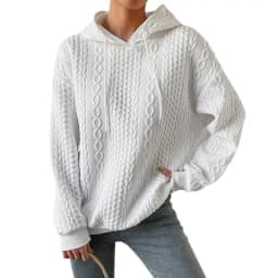 Women's Oversized Medium Weight Long Sleeve Solid Color Hoodie with Drawstring Casual Mid-Length Jacquard Women's Sweatshirt