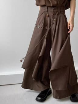 Y2k Harajuku Vintage Japanese Pants Button Irregular High Waist Solid Color Wide Leg Pants Casual Loose Design Women's Clothing