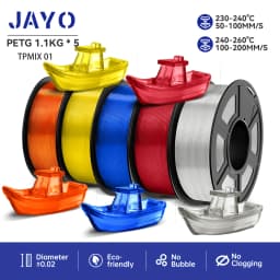 JAYO Filaments PETG 5 Rolls Mixed Colors 3D Printer Filament 1.75mm 100% No Bubble FDM 3D Printer Materials DIY Gift 1.1KG/1 Rol