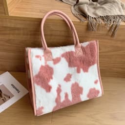 Women Soft Plush Hand Bag New Winter Leopard Cow Print Tote Bags Female Pu Leather Underarm Bags Furry Fluffy Shoulder Bag