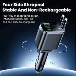 5 IN 1 Retractable Car Charger USB Type C PD Retractable Cable For iPhone Samsung Fast Charging Cord Cigarette Lighter Adapter