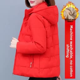 Women's Short down Cotton Jacket Warmth Outerwear Winter Coat plus Size Fluffy Coat Slimming Thickened Long Sleeve Zipper