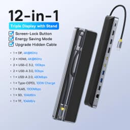 Baseus EH3 12-in-1 USB C Hub HDMI DP 4K 60Hz Triple Display 3.2 for MacBook Laptop PD 100W Type C HUB with Stand Docking Station