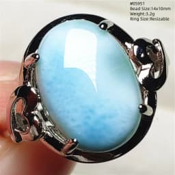Natural Blue Larimar Oval Adjustable Ring Jewelry Water Pattern Real Larimar For Women Men Healing Fashion Stone AAAAAA