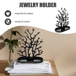 Coral Shape Jewelry Display Stand Plastic Organizer Desktop Earrings Necklaces Rings Holder Black Vertical Design Easy Access