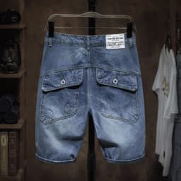 Summer Thin Loose Straight Leg Men's Jeans Shorts Casual Vintage Style Five-Quarter Length Comfortable Fit Workwear Denim Shorts