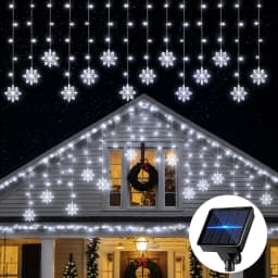 Solar Snowflake LED Lights Outdoor Waterproof IP54 Rating 8 Modes Flashing Wave Steady Light Warm White Colorful Holiday Decor