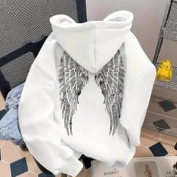 Women Oversized Hoodie Angel Wings Print Pullover Long Sleeve Loose Fit Streetwear Casual Sweatshirt
