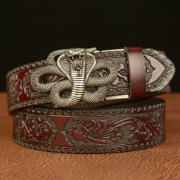 SupSindy New Men Genuine Leather Belt Luxury Snake Metal Automatic Buckle Cowhide Belts for Men Jeans Waistband Male Strap Black