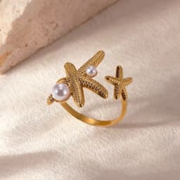 Ocean Starfish Shell Open Rings For Women Gold Color Stainless Steel Ring Summer Beach Aesthetic Waterproof Jewelry Gift