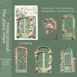 Journal GO 10pcs Garden Flower Gate Embossed Stickers 3D Wood Paper Floral Iron Gate Decal for Journaling Scrapbooking Card DIY