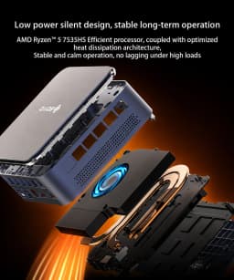 SOYO S5 Air Mini PC AMD Ryzen 5 7535HS 16GB LPDDR5 512GB M.2 SSD Windows 11 Pro AMD Radeon Graphics Mini Desktop Computer Dual HDMI Type-C RJ45 Home Office Gaming Micro PC