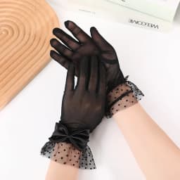 26CM Women Sexy Mesh Thin Bow Gloves Breathable Elasticity Bow Dot Cute Lovely Sweety Banquet Stage Performance Wedding