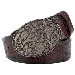 Tang Grass Pattern Embossed Leather Belt Fashion for Men Youth