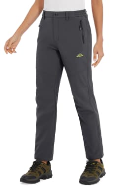 TACVASEN Womens Winter Waterproof pants Fleece Lined Softshell Trousers With Zipper Pockets Thermal Cargo Outdoor Ski Pants