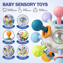 Newborn Infant Shake Grab Spin Multi Sensory Ball Toy 3 in 1 Soft Silicone Chew & Grab Toy for Babies 0-12 Months Christmas Gift