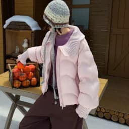 Winter Puff Knitted Splicing Down Jacket Women White Duck Down Big Lapel Outwears Female Fluffy Warm Thick Parker Bread Jacket