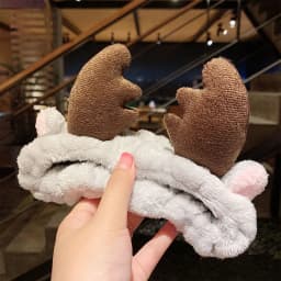 Cute Bow Antler Ears Coral Fleece Soft Warm Headband For Women Girl Washing Face Makeup Bath Head Wrap Hairband Hair Accessories