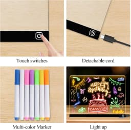 LED RGB Note Board, Acrylic Dry Erase Board with LED Light, Include, Hanging Chain, Led Drawing Board for Children Xmas Gifts