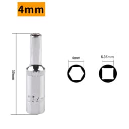 1Pc 1/4'' Hex Socket Adapter 4~14mm Deep Ratchet Wrench Head 50/25mm Length Impact Driver Hand Tools Car Repairing Accessories