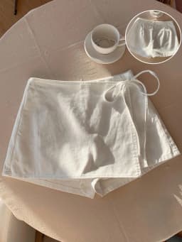 Ladies New Spring Summer Linen Solid Color Casual Sports Elastic Waist Drawstring Belted Skort for Spring Summer