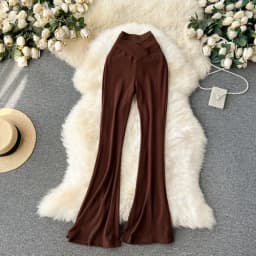 Women Solid High Waist Flare Pants Wide Leg Korean Fashion Elegant Casual Vintage Autumn Streetwear Clothing