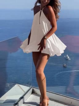Sexy Off Shoulder Hanging Strap Loose Mini Dresses Sleeveless Hollow Out Deep V-neck Beach Dress Backless Women Summer Vestidos