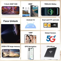 K-Touch Mobile Phones M17 Pro Max Smartphone Android 15 Cell Phone 7.3 Inch 16+48MP Camera 7800mAh 5G Dual SIM Face Unlocked Global Version Cellphones For Men Women