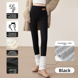 Brushed Ribbed Leggings for Women Tummy Control Butt Lift High Waist Grey Thermal Pants Winter Warm Cotton Base Layer Tights