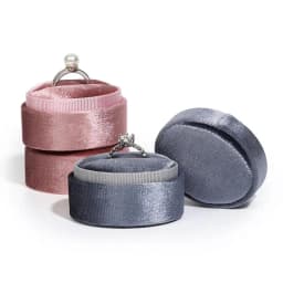 Velvet Double Ring Oval Pink Box Holder For Earring Jewelry Organizer Storage Wedding Ceremony Engagement Display Case Stand