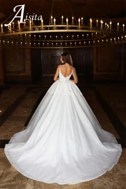 A-Line Glitter Shiny Wedding Dress Sequins Spaghetti Strap Bride Dresses Backless V-Neck Wedding Gown For Women Customized
